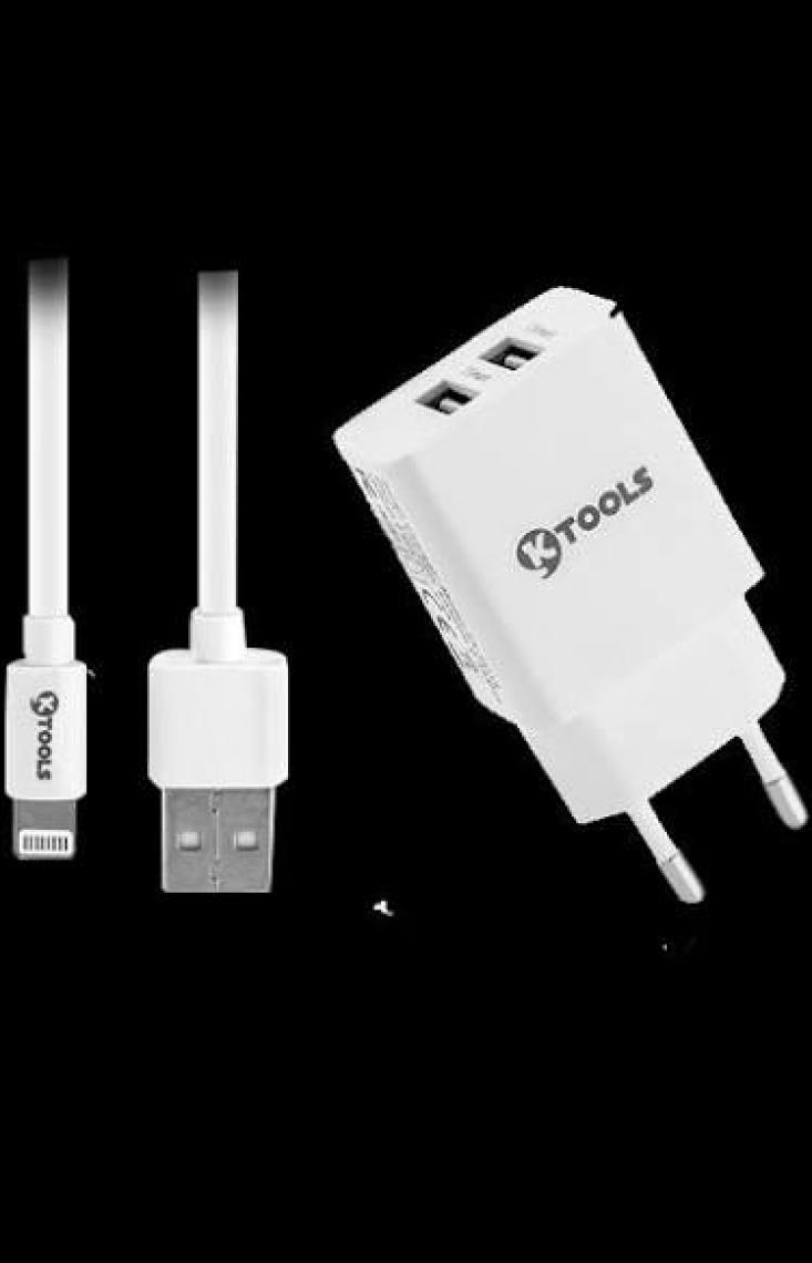 Ktools Life Çift Giriş Şarz Cihazı 2.4A 12W Hızlı Şarj Adaptör ve Lightning Kablo