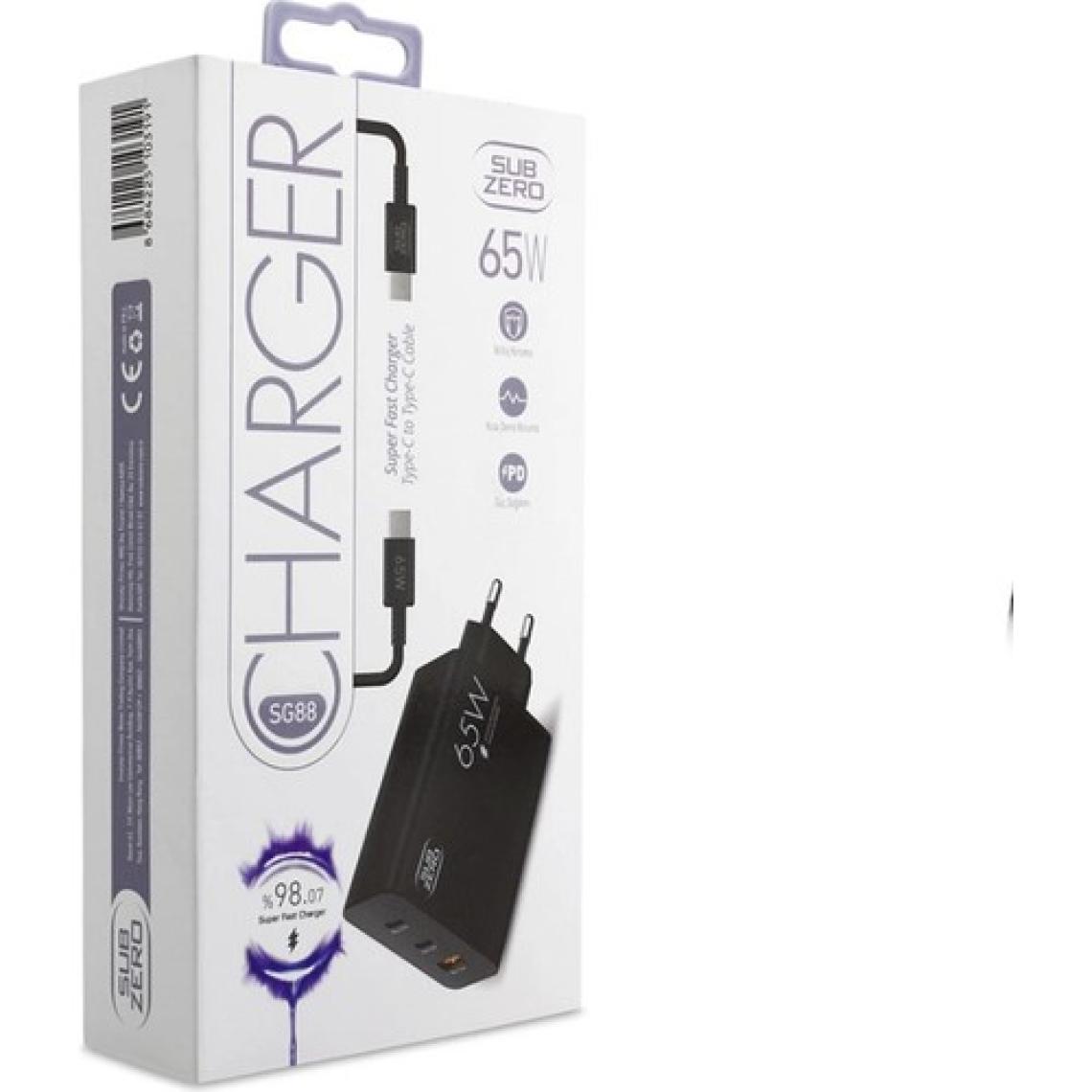 Subzero Universal Uyumlu 65W Usb+Pd+Pd ( 3 ) Girişli Süper Fast Type-C Şarj Aleti + Kablo ( Orginal Subzero)