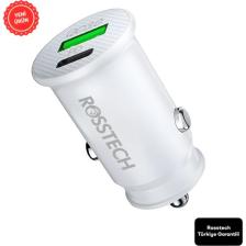Rosstech 20W Pd + Usb-A Quick Charge 3.0 Süper Hızlı Dual Port Araç Çakmaklık Şarj Cihazı
