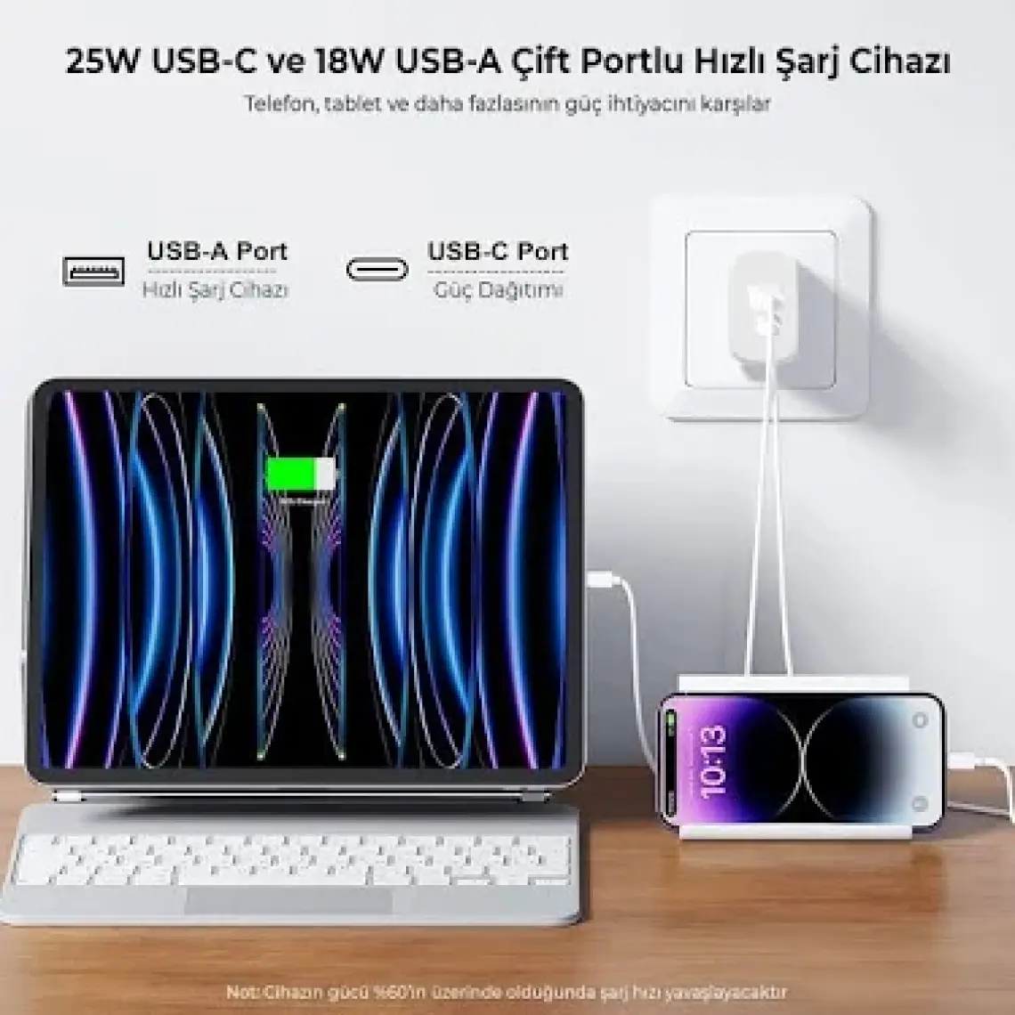 Bix ZH-2U41T 25W PD + USB 3.0 Çıkışlı iPad / iPhone / Android Uyumlu Çift Portlu Seyahat Adaptörü