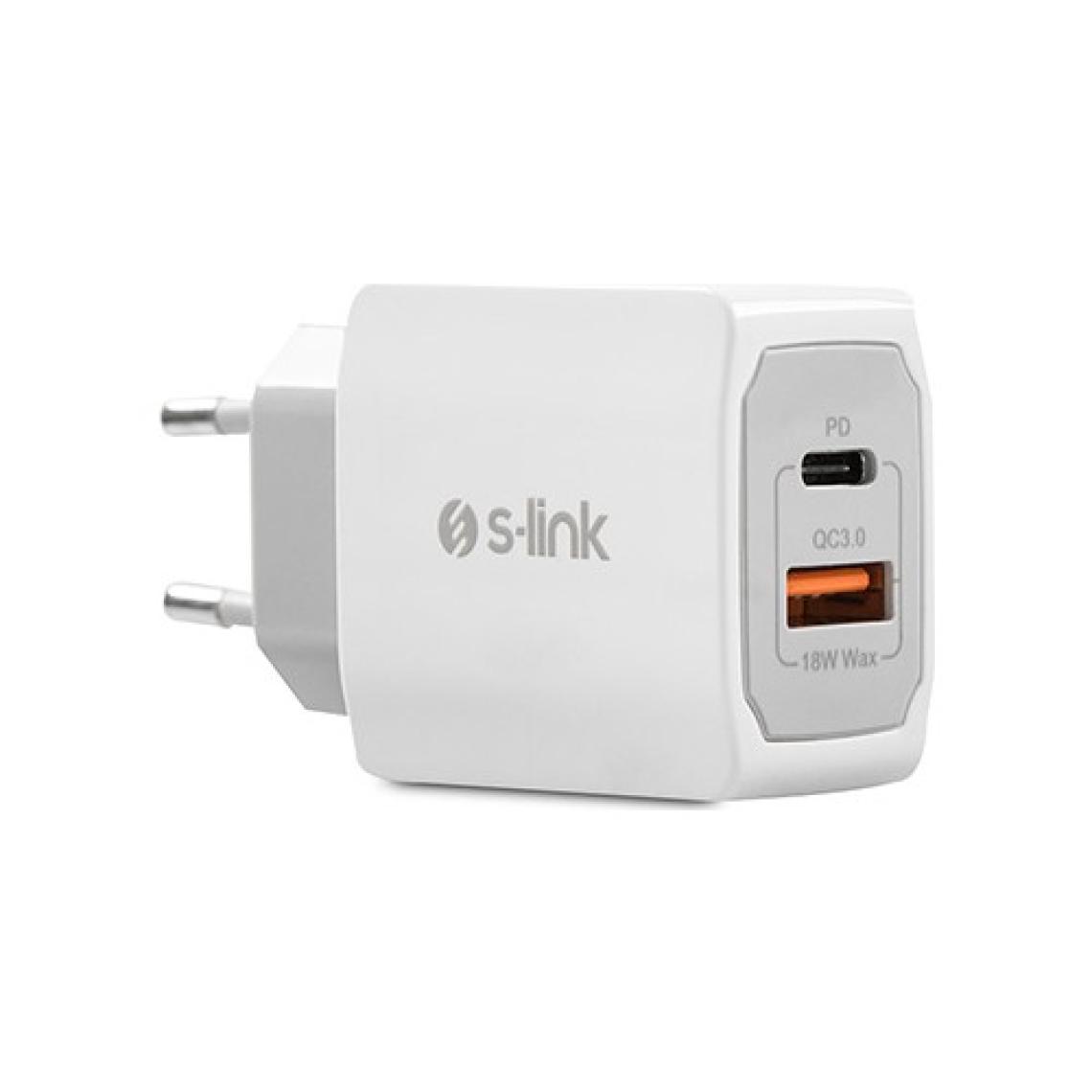 S-Link Swapp SW-C1110X 1 x USB + 1 x Type-C 18W PD Kablo Hızlı Beyaz Ev Şarj Adaptör