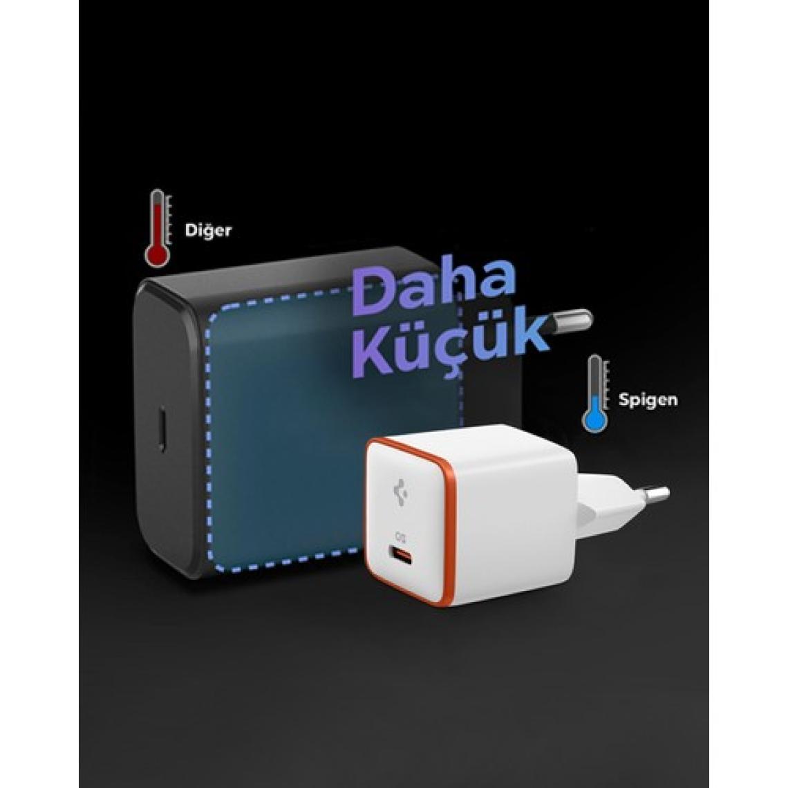 Spigen 30W USB-C Ultra Mini Hızlı Şarj Aleti Samsung PPS / Isı Düşürücü GaN Destekli Akım Korumalı Güç Adaptörü iPhone & Android & iPad & MacBook Type-C White - ACH08449