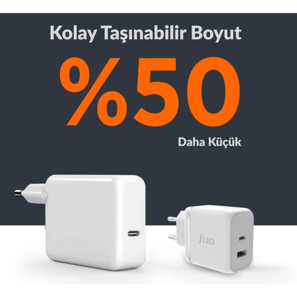 Juo 45W Gan Usb-C + Usb-A Şarj Aleti iPhone & iPad & Macbook & Samsung Uyumlu Pd Type-C Hızlı Şarj Cihazı Beyaz