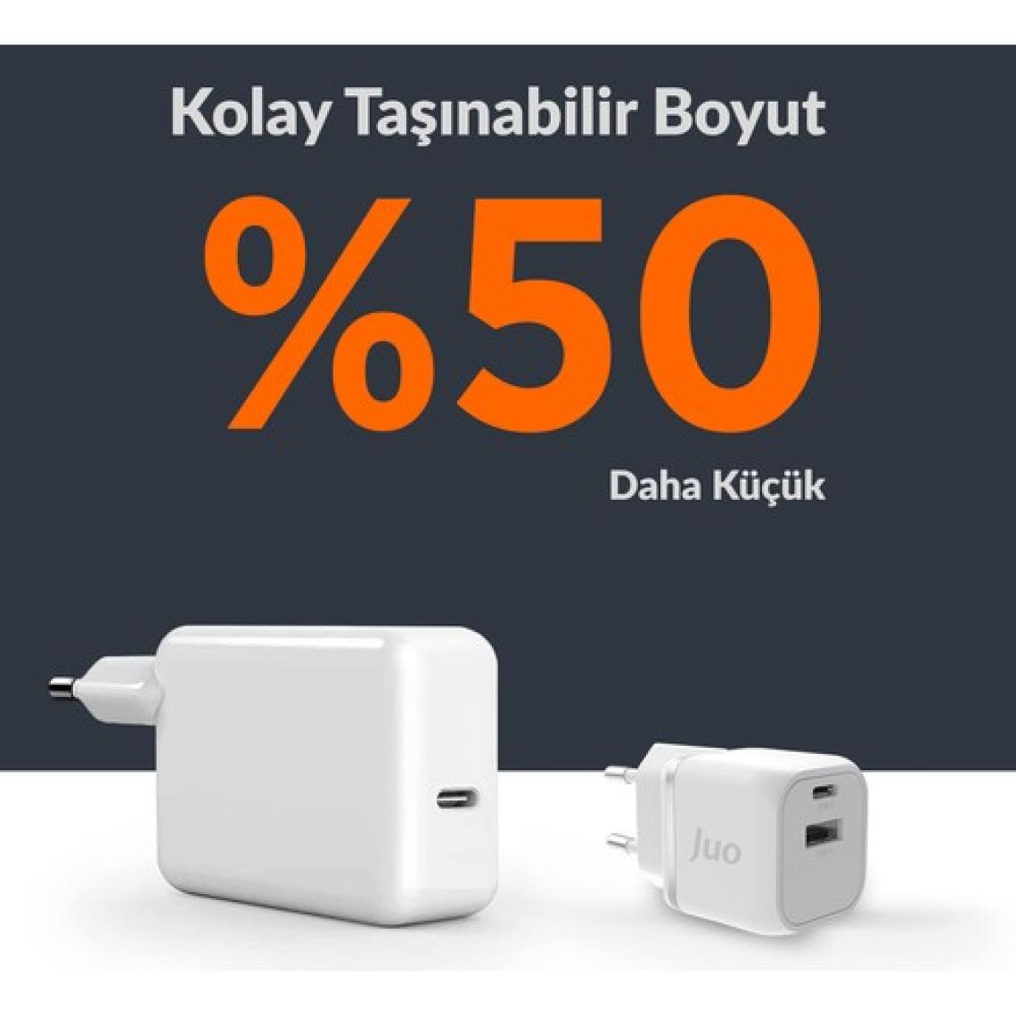 Juo 20W Gan Usb-C + Usb-A Şarj Aleti iPhone & iPad & Android Uyumlu Pd Qc4.0 Type-C Hızlı Şarj Cihazı Beyaz