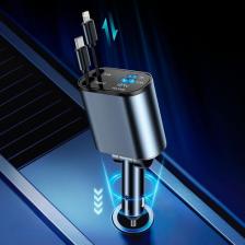 Embatech 66W Dahili Çekilebilir Kablolu Type-C + Lightning Hızlı Araç Çakmaklık Şarj Aleti