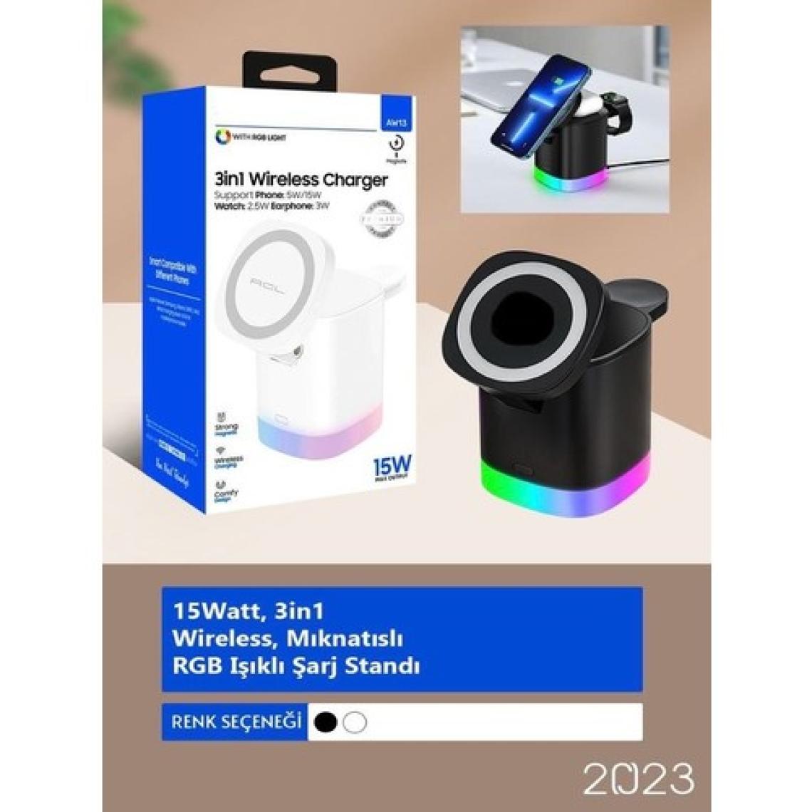 ÇELİKWORK 15W Manyetik 3'ü 1 Arada Hızlı Kablosuz Rgb Şarj Cihazı