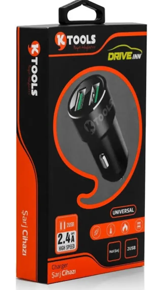 Ktools Drive Inn 2.4 Amper Çift USB Araç Şarjı Çakmaklık Siyah