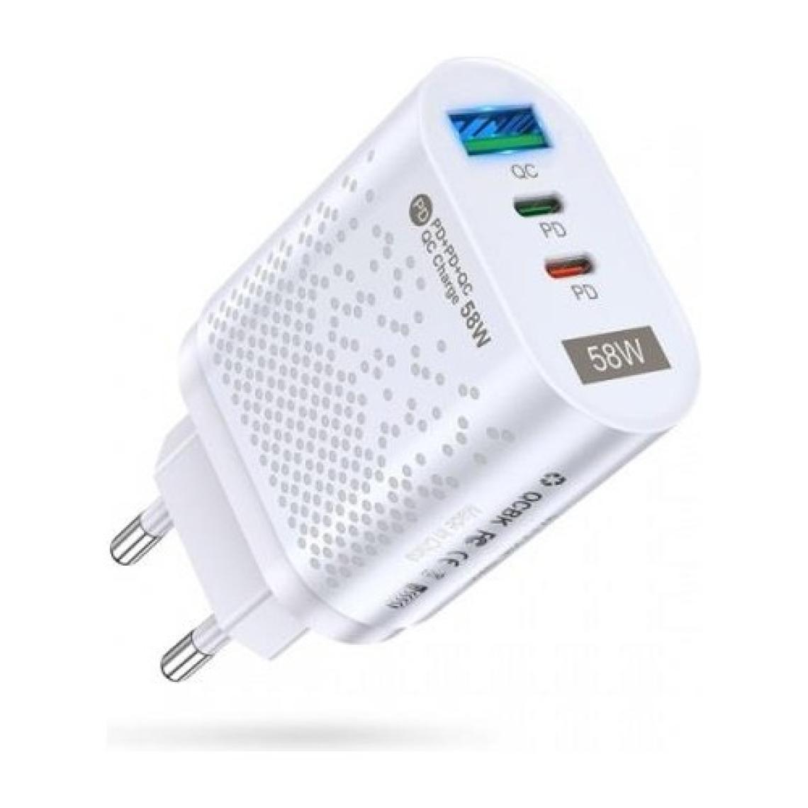 Coofbe Super Şarj 3port 58W USB Type-C Girişli Şarj Başlık Akım Korumalı Samsung Huawei Apple iPhone Şarj