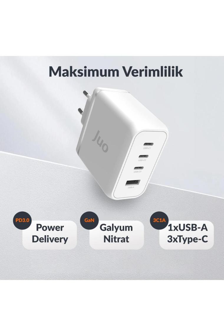 Juo 100W 4 Portlu Usb-C + Usb-A Gan Şarj Aleti iPhone & Macbook & Notebook Uyumlu Pd Type-C Hızlı Şarj Cihazı Beyaz