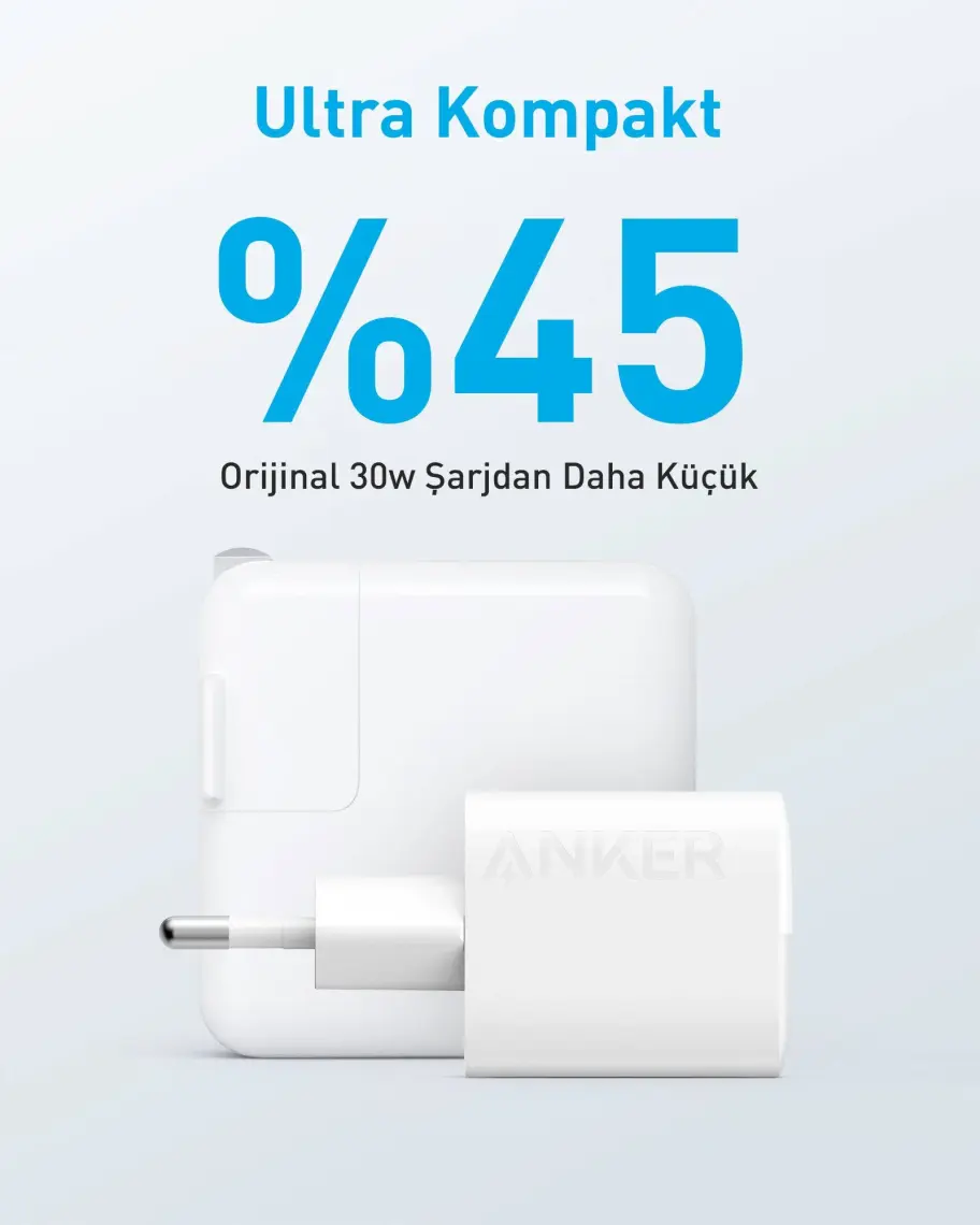 Anker 323 33W USB-C + USB-A Hızlı Şarj Cihazı -(USB-C PD 20W + USB-A 12W) iPhone & Android ile Uyumlu Type-C Hızlı Şarj Adaptörü - A2331 - Beyaz (Anker Türkiye Garantili)