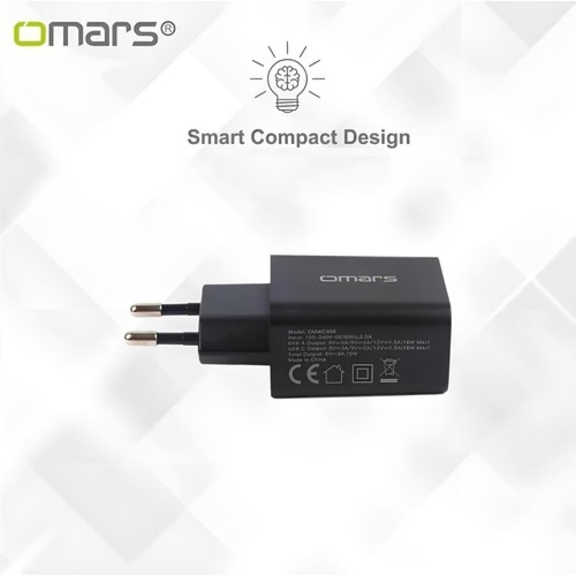 Omars 18W Çift Çıkışlı Type-C - USB Hızlı Şarj Cihazı ve 1 Metre Type-C Kablo