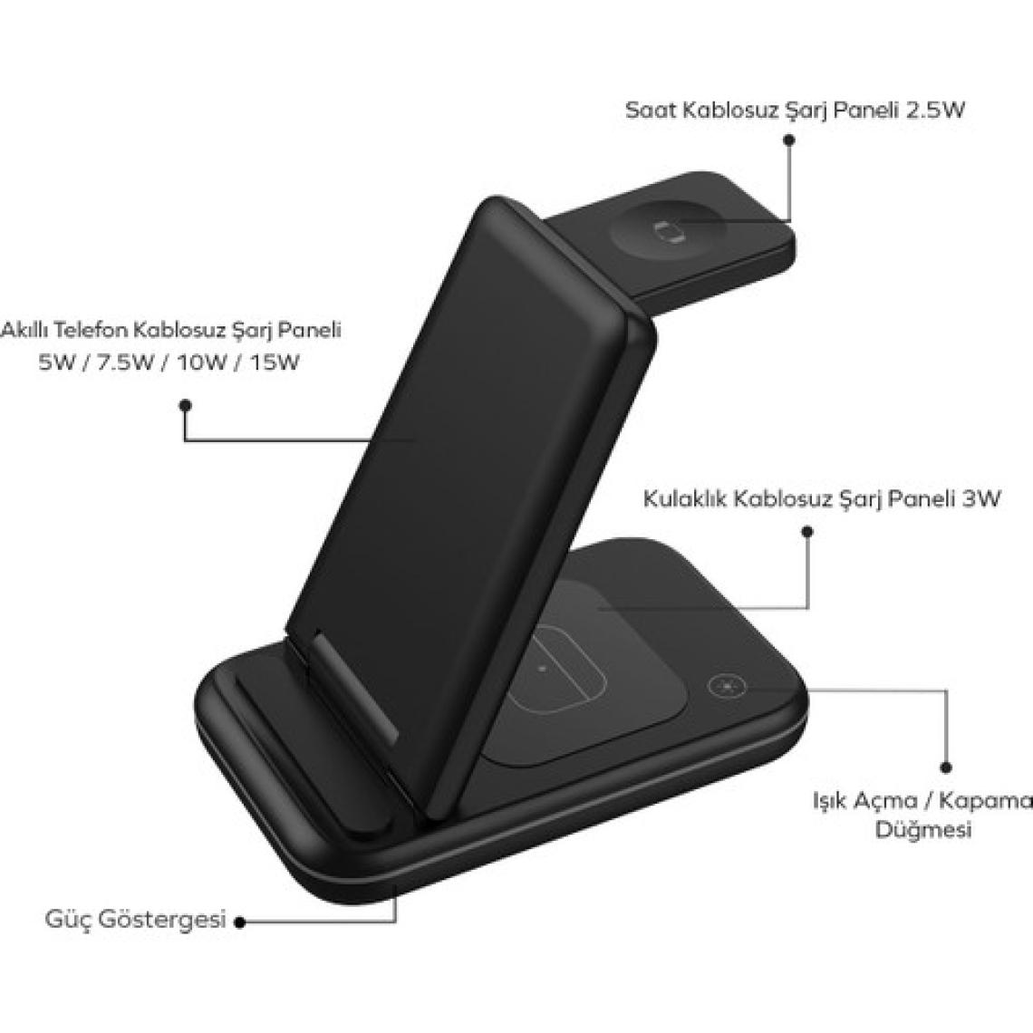 Woyax By Deji Iphone-Watch ve Magsafe Uyumlu Katlanabilir 15W Hızlı Wireless Kablosuz Şarj Standı