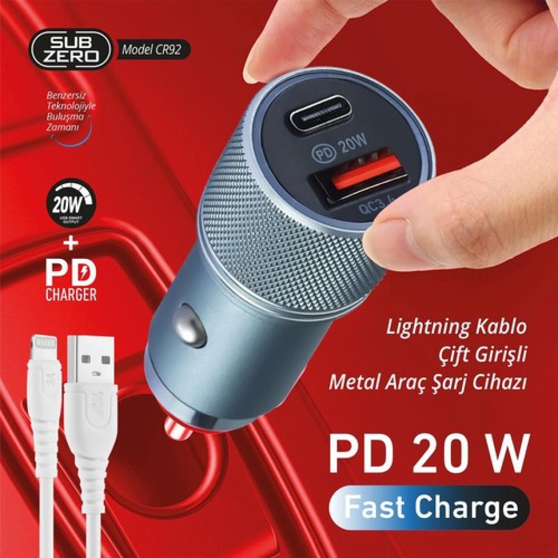 Subzero Hızlı Araç Şarj Cihazı Pd 20W Çift Çıkış USB ve Type C