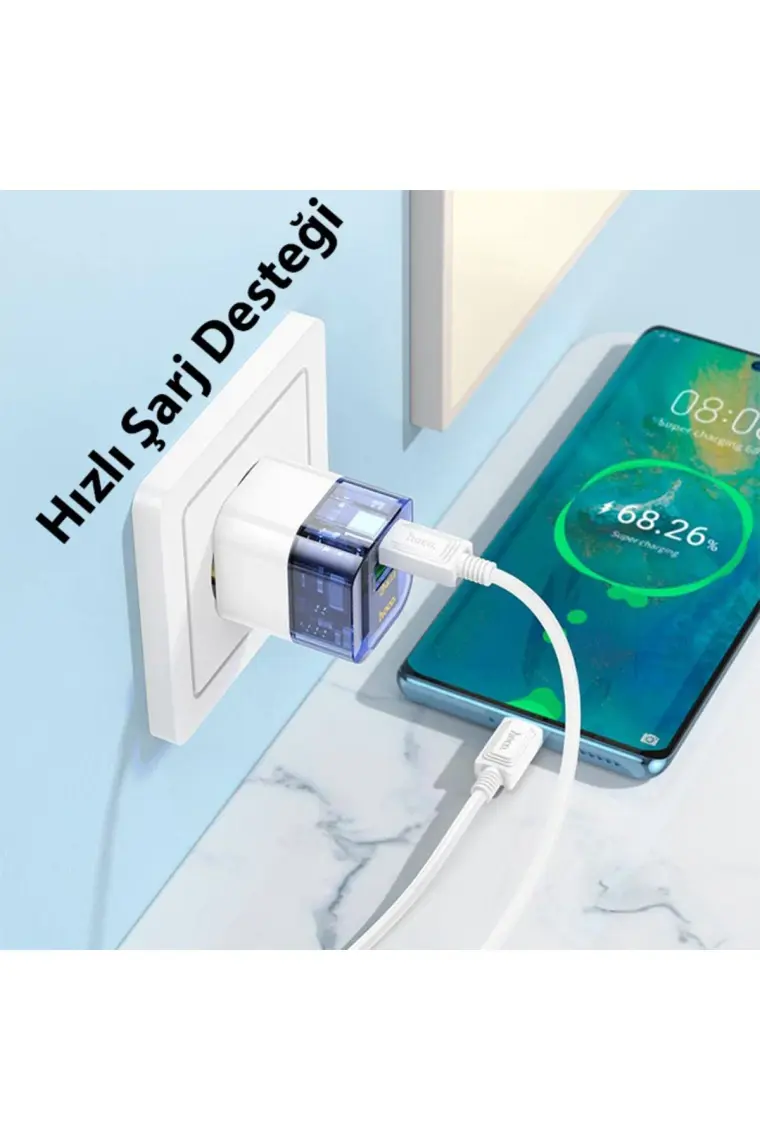 Hoco C131A Platinum PD30W+QC3.0 Girişli Hızlı Şarj Başlığı ve Type-C To Type-C Kablo