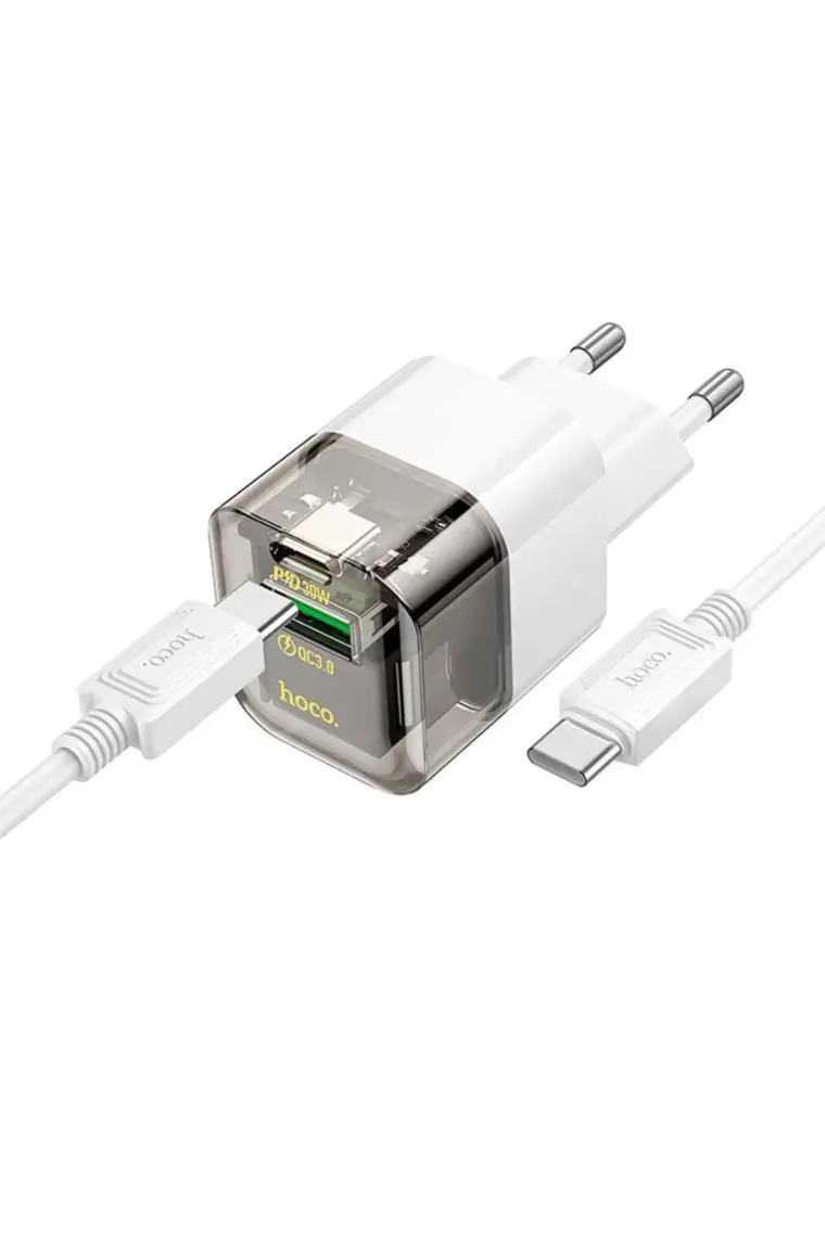 Hoco C131A Platinum PD30W+QC3.0 Girişli Hızlı Şarj Başlığı ve Type-C To Type-C Kablo
