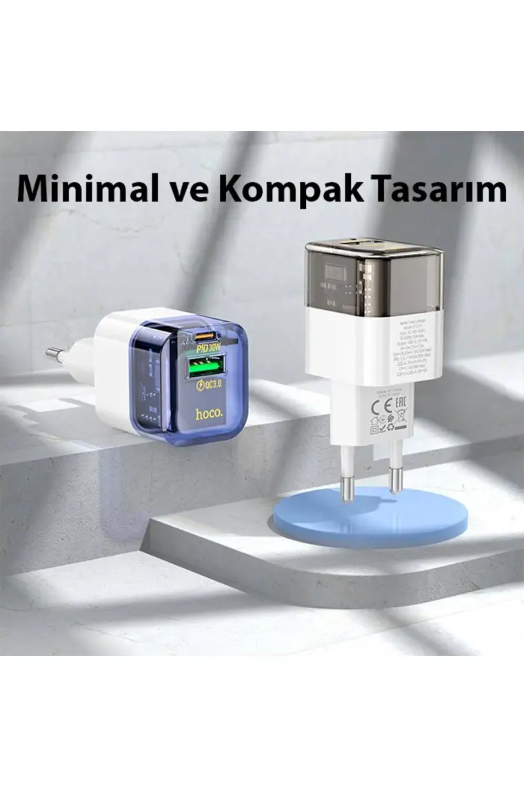 Hoco C131A Platinum PD30W+QC3.0 Girişli Hızlı Şarj Başlığı ve Type-C To Type-C Kablo