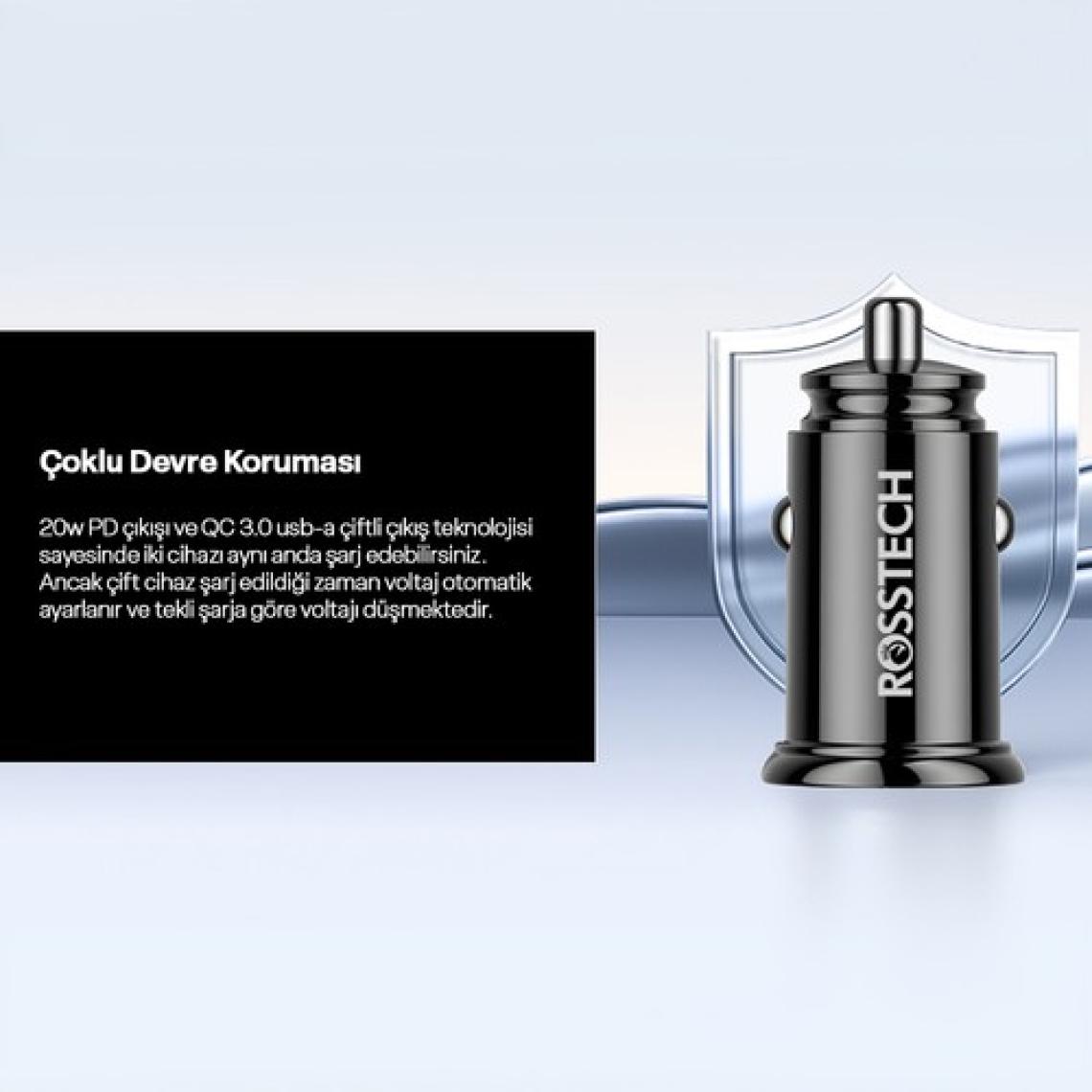 Rosstech 20W Pd + Usb-A Quick Charge 3.0 Süper Hızlı Dual Port Araç Çakmaklık Şarj Cihazı