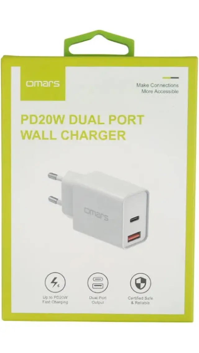 Omars 20W Pd Çift Portlu Usb-C & Usb-A Hızlı Şarj Cihazı