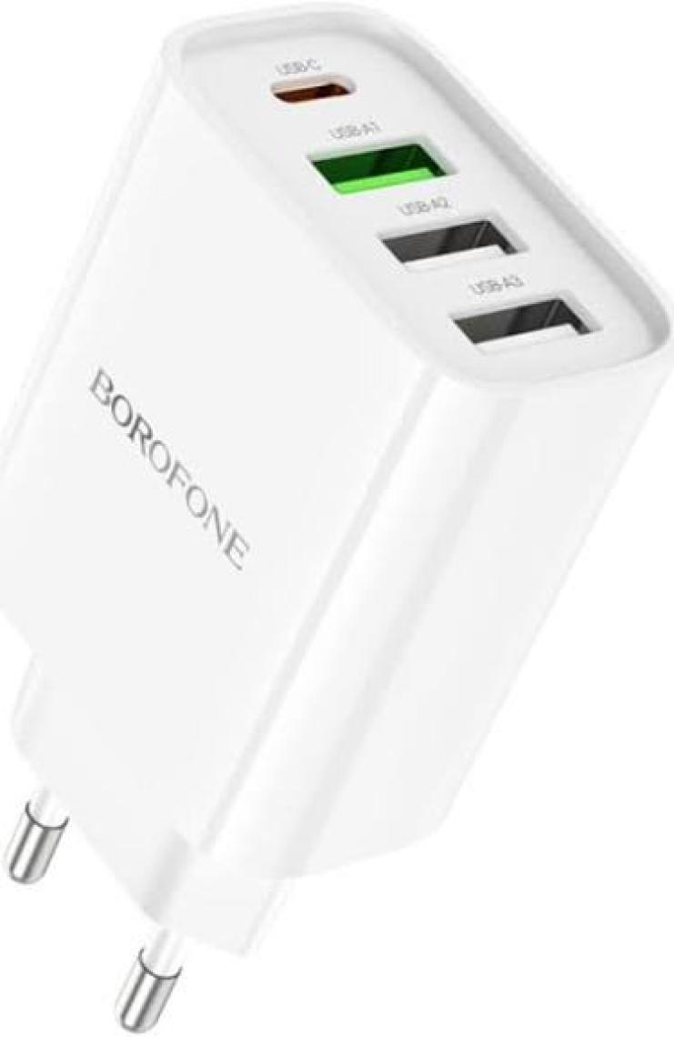 Borofone Şarj 4 Portlu Usb-C ve Usb-A Kafa 20W iPhone 15 Serisi Uyumlu Şarj Başlık Seyahat ve Duvar Şarj Cihazı Type-C Girişli Tüm Cihazlara Uyumludur BA79A