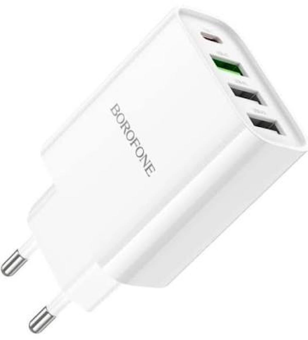 Borofone Şarj 4 Portlu Usb-C ve Usb-A Kafa 20W iPhone 15 Serisi Uyumlu Şarj Başlık Seyahat ve Duvar Şarj Cihazı Type-C Girişli Tüm Cihazlara Uyumludur BA79A