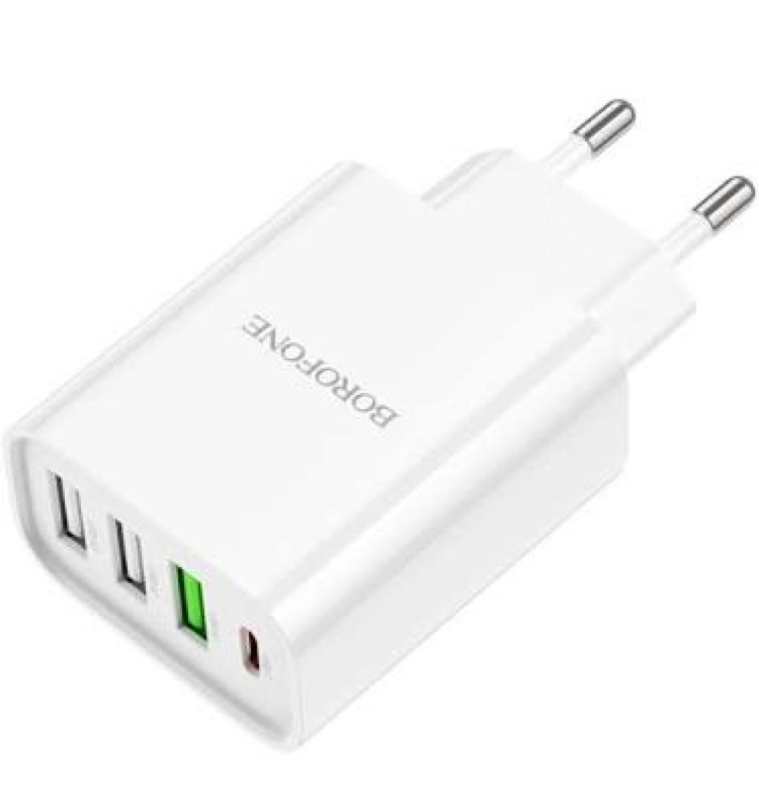 Borofone Şarj 4 Portlu Usb-C ve Usb-A Kafa 20W iPhone 15 Serisi Uyumlu Şarj Başlık Seyahat ve Duvar Şarj Cihazı Type-C Girişli Tüm Cihazlara Uyumludur BA79A