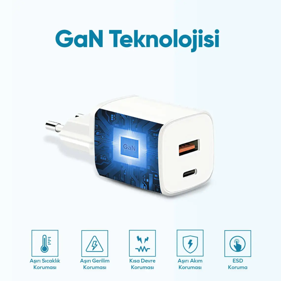 Woyax by Deji Type-C PD ve USB Hızlı Şarj Aleti Gan 33W 1.2m 60W-2A Type-C Şarj Kablosu