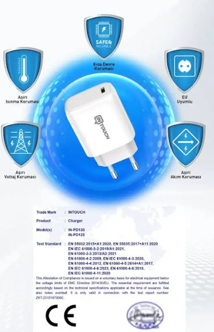 Intouch Smarty Pd 25 W Type-C To Lightning Kablolu Seyahat Şarj Adaptörü Beyaz (Apple iPhone Modelleri İçin Uygundur.)