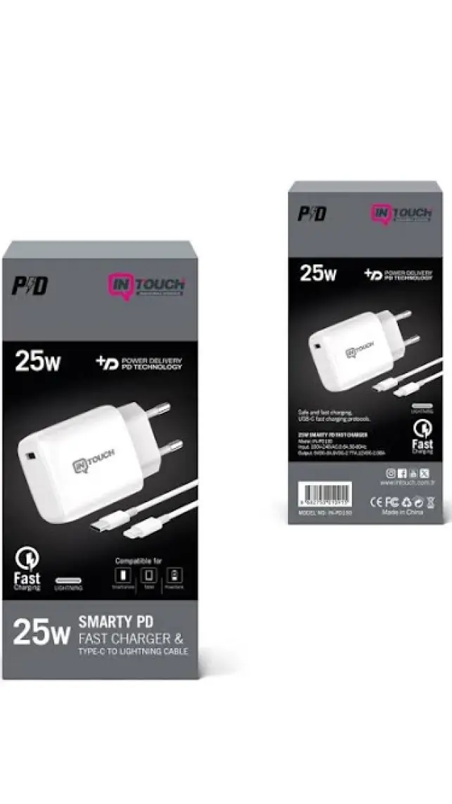 Intouch Smarty Pd 25 W Type-C To Lightning Kablolu Seyahat Şarj Adaptörü Beyaz (Apple iPhone Modelleri İçin Uygundur.)