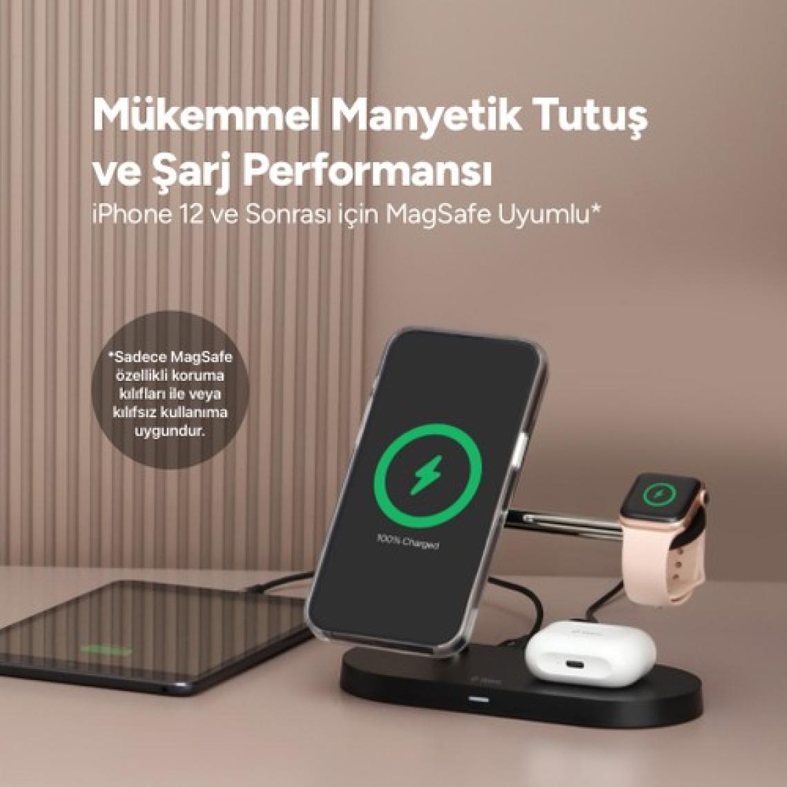 Ttec Aircharger Quattro M Magsafe Uyumlu Iphone+Applewatch+Airpods LED Li Kablosuz Hızlı Şarj Standı