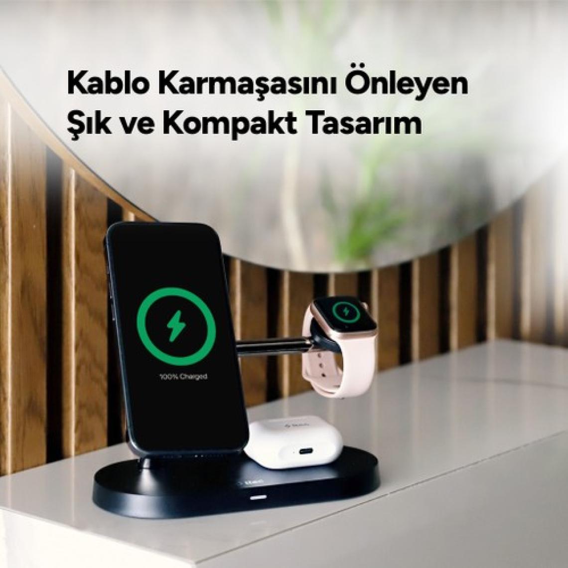 Ttec Aircharger Quattro M Magsafe Uyumlu Iphone+Applewatch+Airpods LED Li Kablosuz Hızlı Şarj Standı