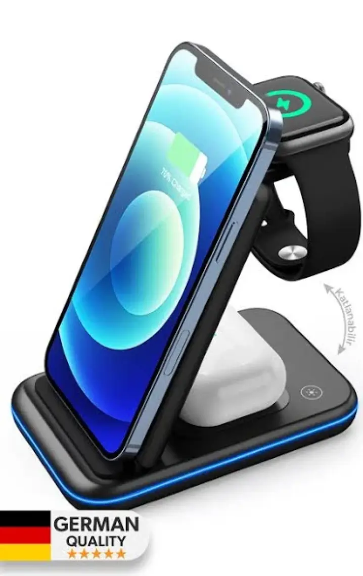 Woyax By Deji Iphone-Watch ve Magsafe Uyumlu Katlanabilir 15W Hızlı Wireless Kablosuz Şarj Standı