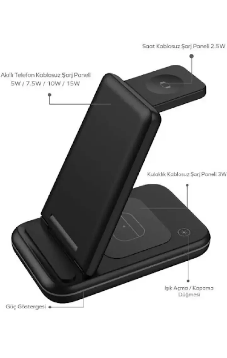 Woyax By Deji Iphone-Watch ve Magsafe Uyumlu Katlanabilir 15W Hızlı Wireless Kablosuz Şarj Standı