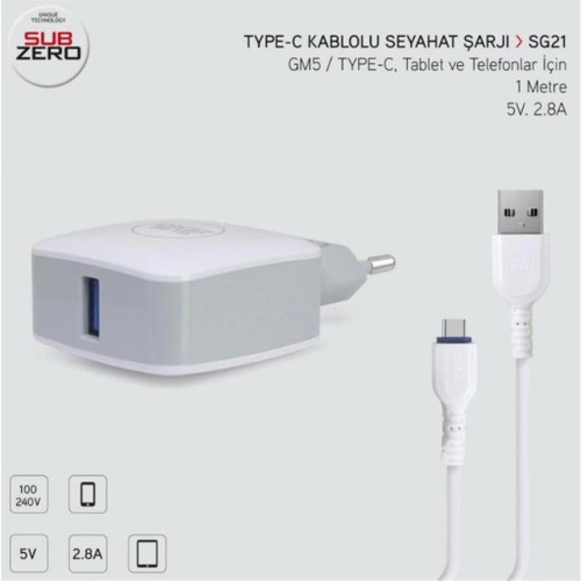 Subzero Gm5 Type-C 2.8A Hızlı Şarj Aleti SG21/SG42 - Beyaz