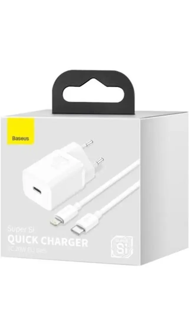 Baseus Apple iPhone 11 / 12 / 13 / Pro / Pro Max / Mini / 14 / 14 Plus / 14 Pro / 14 Pro Max Tüm Serilerle Uyumlu 20W Hızlı Şarj Adaptörü + Type-C To Lightning 1m Şarj Kablosu