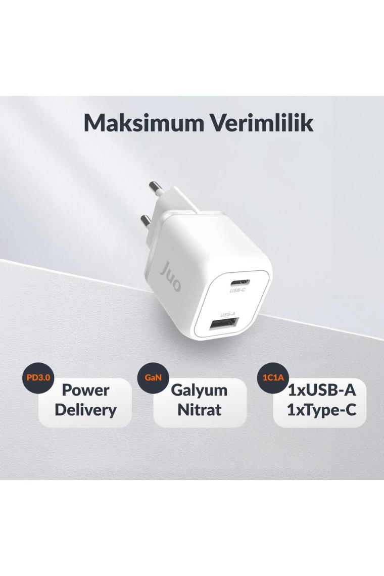 Juo 35W Gan Usb-C + Usb-A Şarj Aleti & iPad & Pps Uyumlu Pd Qc4.0 Type-C Hızlı Şarj Cihazı Beyaz