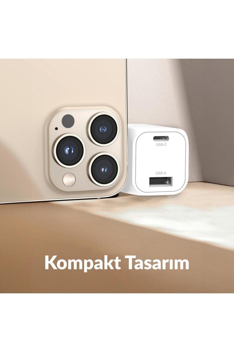 Juo 35W Gan Usb-C + Usb-A Şarj Aleti & iPad & Pps Uyumlu Pd Qc4.0 Type-C Hızlı Şarj Cihazı Beyaz
