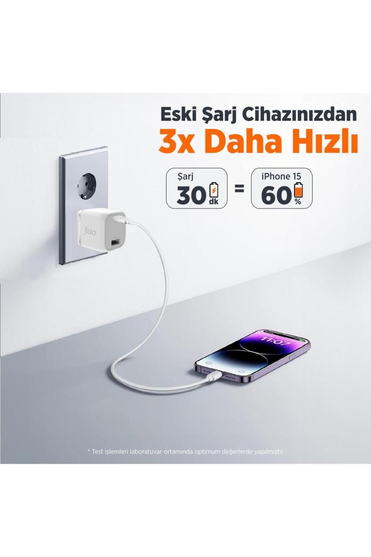 Juo 35W Gan Usb-C + Usb-A Şarj Aleti & iPad & Pps Uyumlu Pd Qc4.0 Type-C Hızlı Şarj Cihazı Beyaz