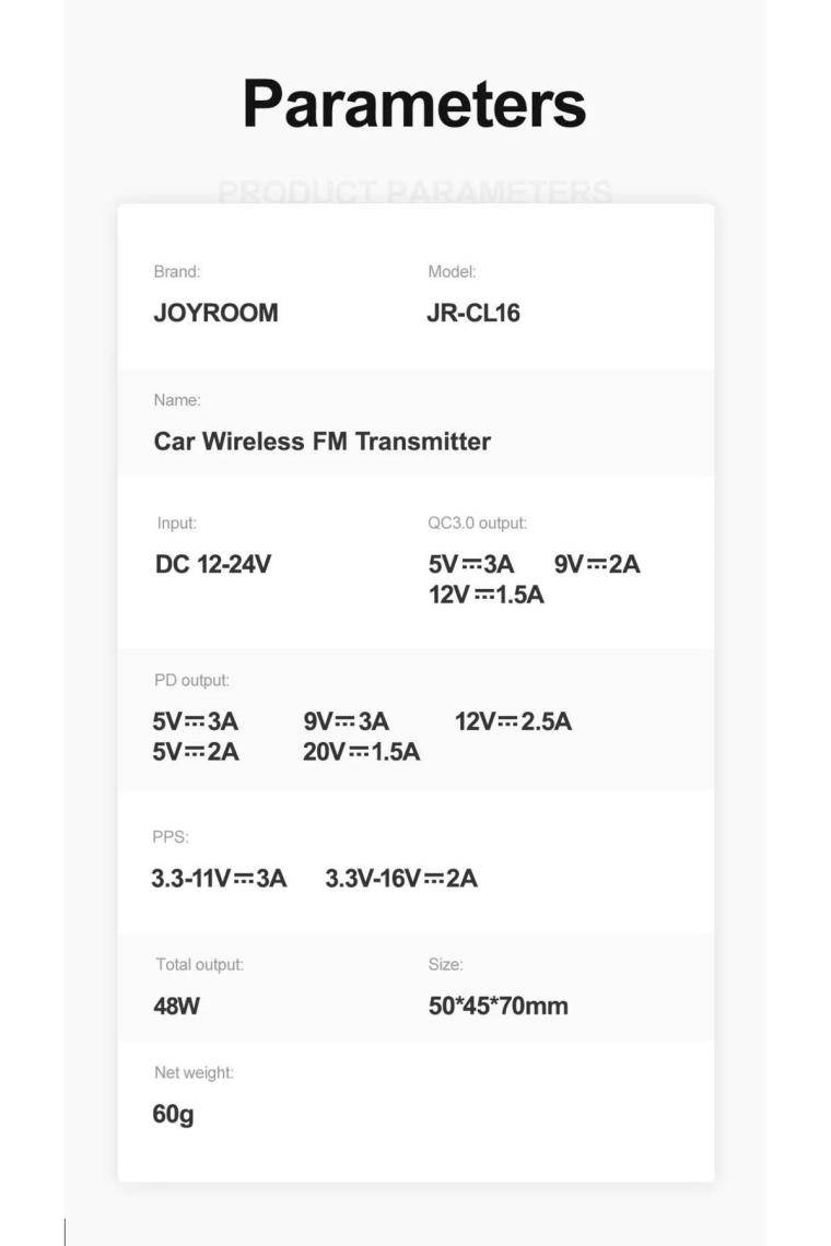 Joyroom 48W Araç Şarj Wireless Fm Transmitter