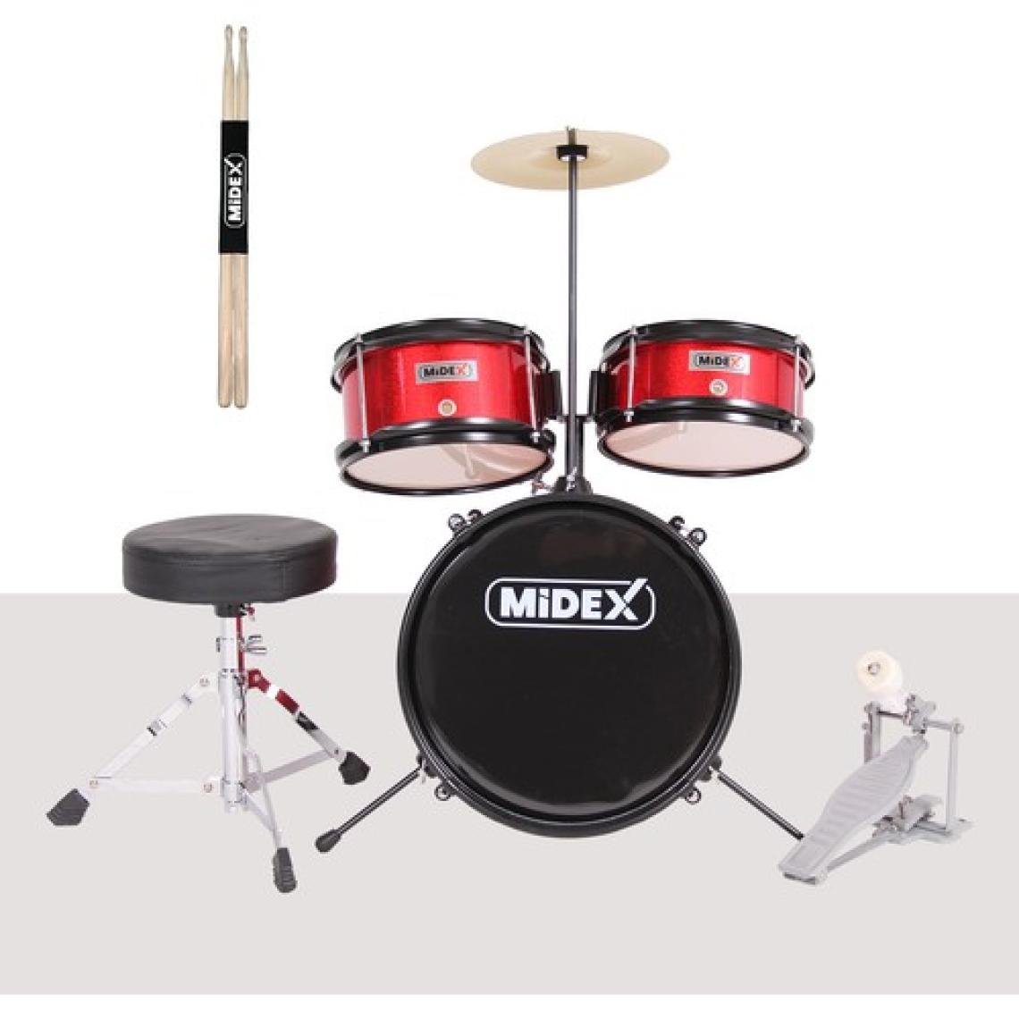 Midex CD300X-RD Akustik Çocuk Baterisi Davulu Seti 5-14 Yaş Için Full Set