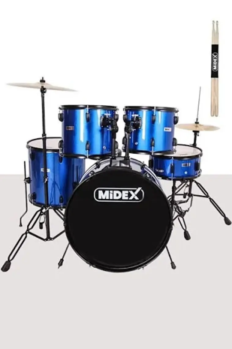Midex CD900X-BL 22'' yetişkin akustik Bateri Davul Seti 22B-13T-12T-16F-14S (5 Parça)