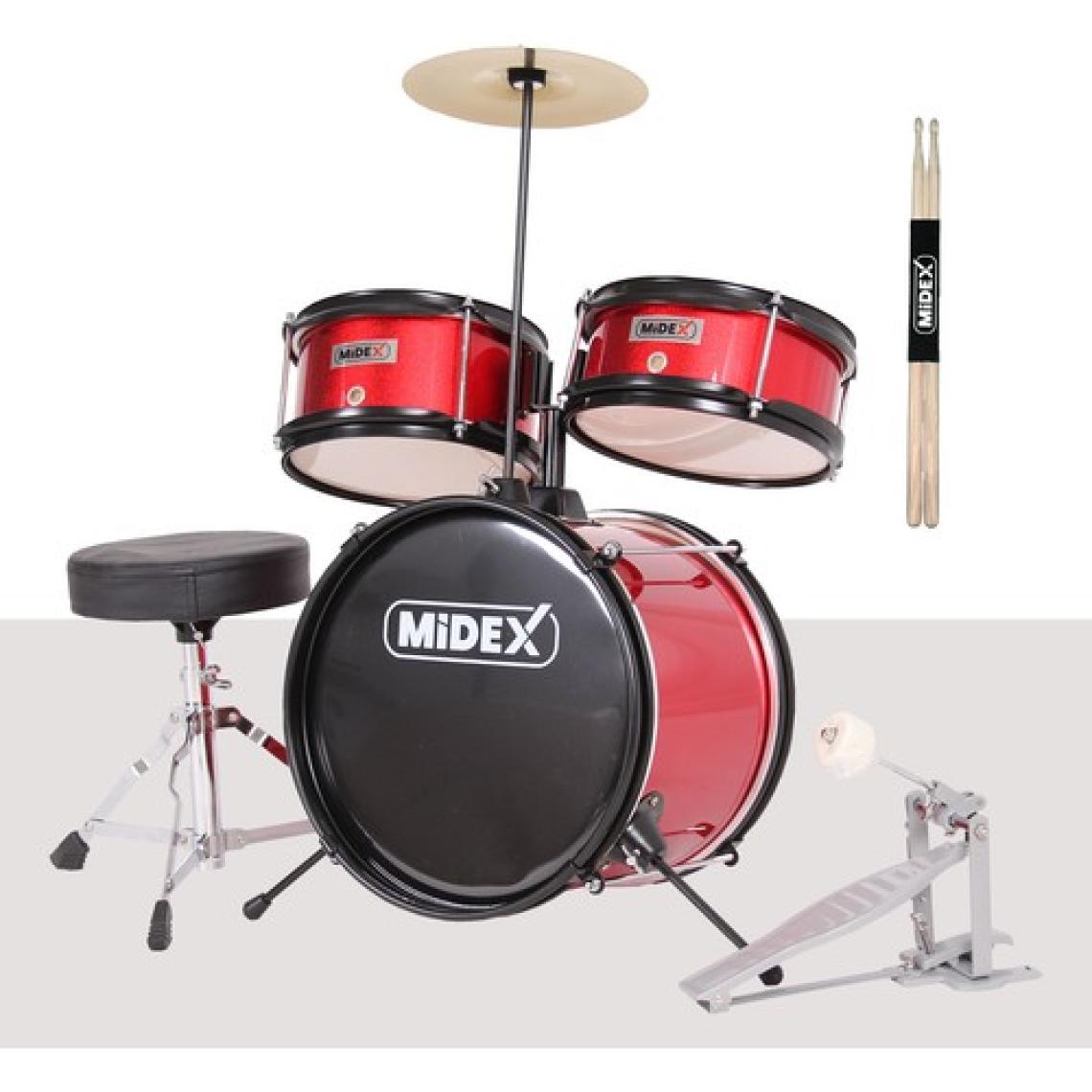 Midex CD300X-RD Akustik Çocuk Baterisi Davulu Seti 5-14 Yaş Için Full Set