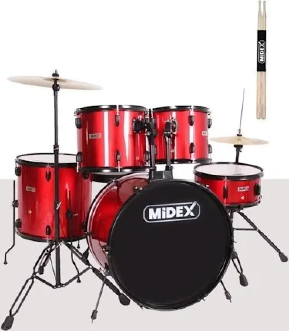 Midex CD900X-RD 22'' yetişkin akustik Bateri Davul Seti 22B-13T-12T-16F-14S (5 Parça)
