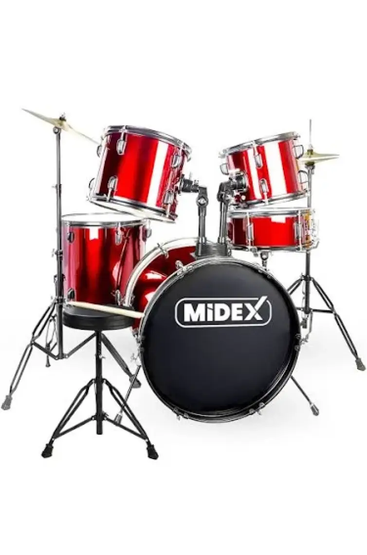 Midex CD900X-RD 22'' yetişkin akustik Bateri Davul Seti 22B-13T-12T-16F-14S (5 Parça)