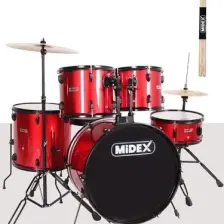 Midex CD900X-RD 22'' yetişkin akustik Bateri Davul Seti 22B-13T-12T-16F-14S (5 Parça)