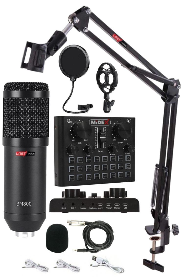 Lastvoice BM800 Mikrofon + Set-01 Stand + Shock Mount + Filtre + Ses Kartı