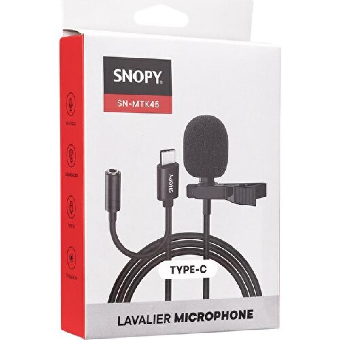 Snopy SN-MTK45 Siyah Type-C Akıllı Telefon, Tik-Tok ve Youtuber Kulaklık Çıkışlı Yaka Mikrofonu