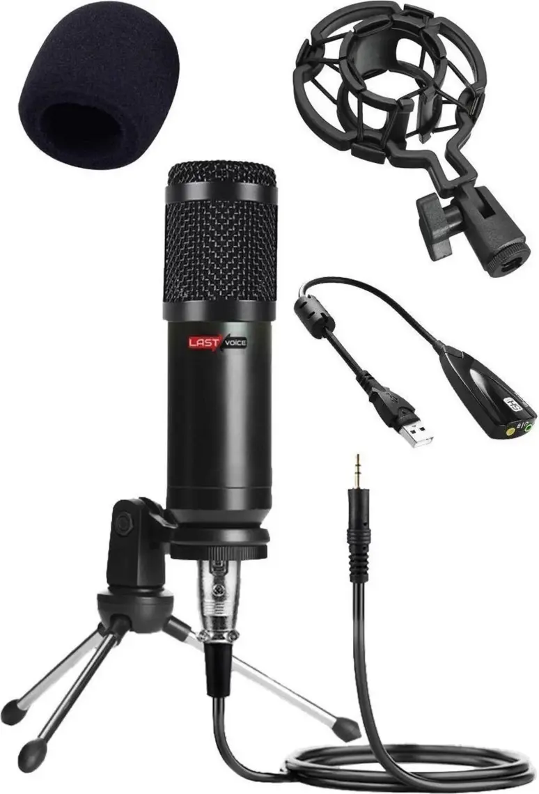 Lastvoice BM800 Full Black Kondenser Youtuber Mikrofon + 7.1