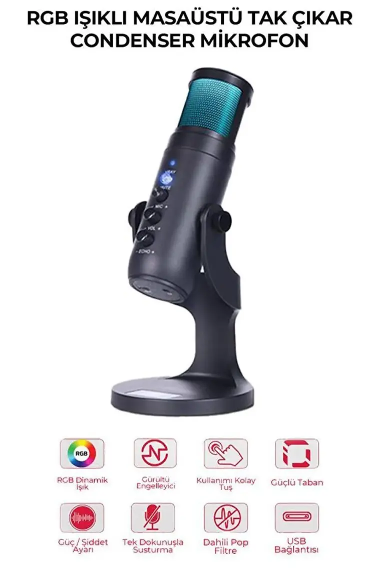 Midex Hype USB RGB Oyuncu ve Yayıncı Mikrofonu (Kayıt Gaming Tiktok Twitch Discord Youtube Canlı Yayın)