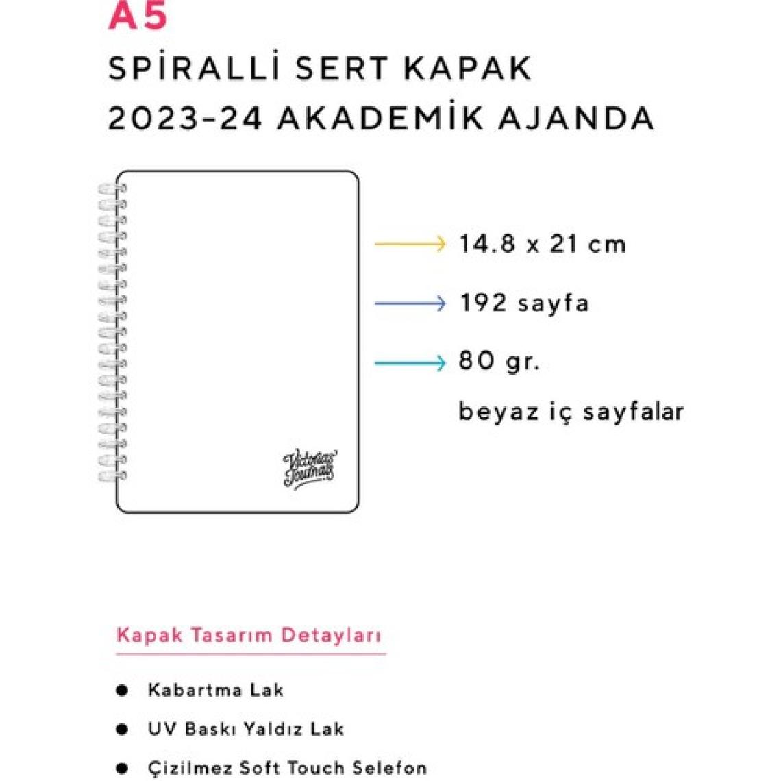Victoria's Journals Spiralli  Akademik Ajanda 2023-2024 Haftalık A5 (14.8x21 cm)
