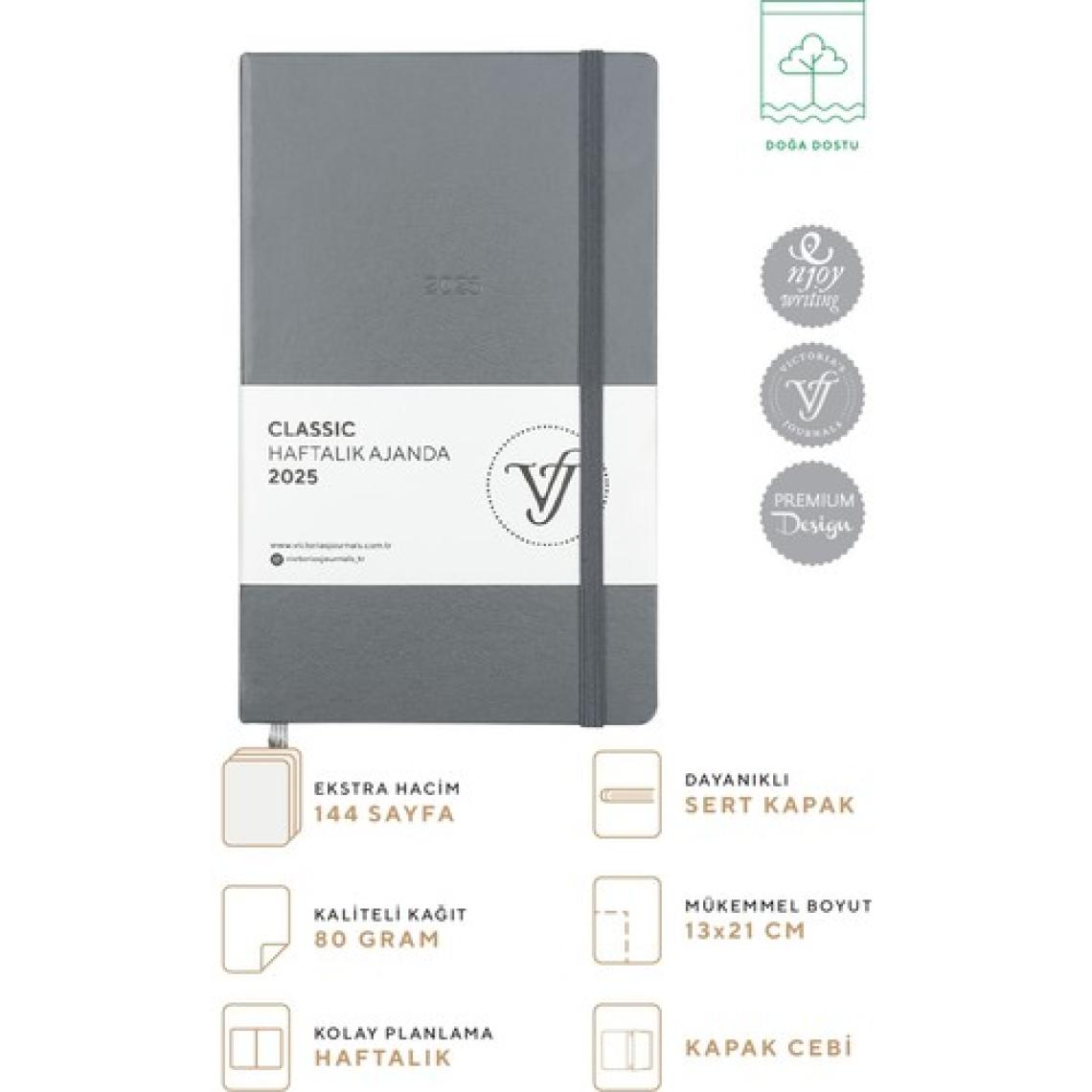 Victoria's Journals Classic 2025 Haftalık Ajanda 13X21 cm Sert Kapak